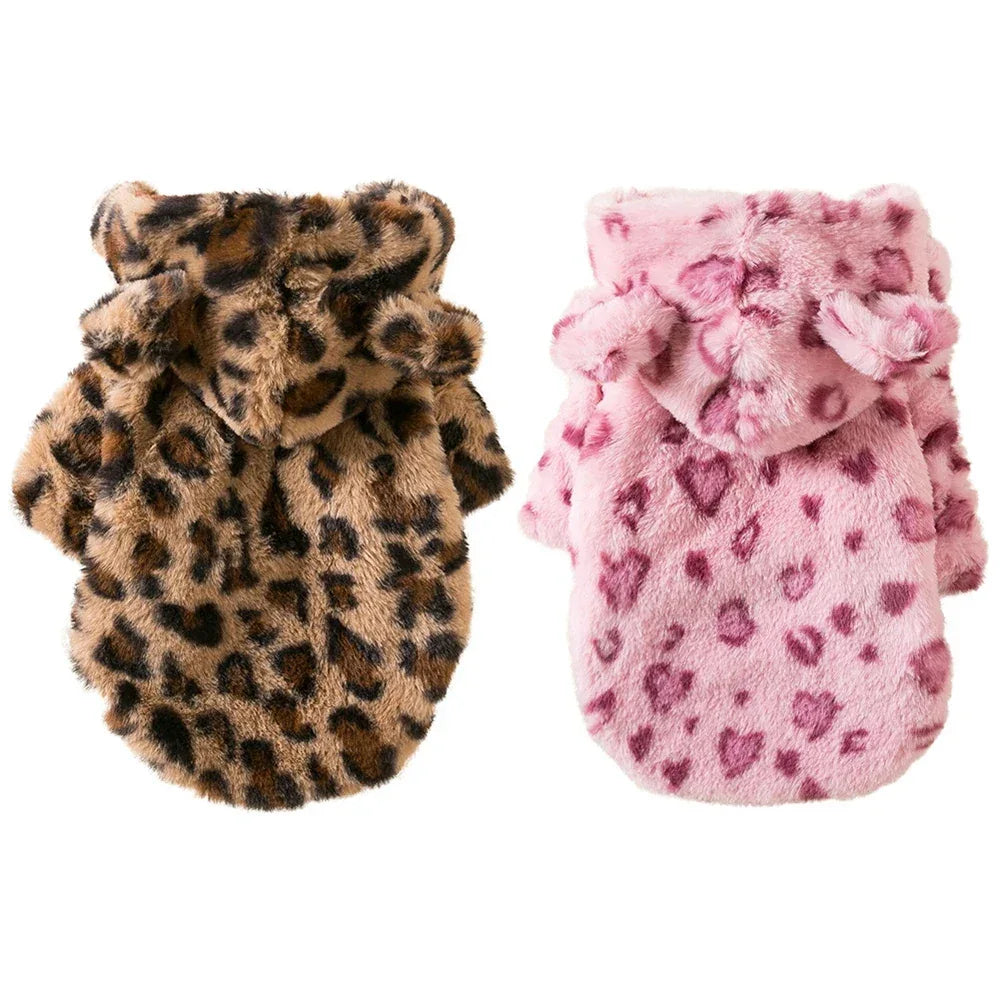 Zachte fluwelen hondenhoodie met luipaardprint Warm en ademend voor herfst en winter - Ruffy