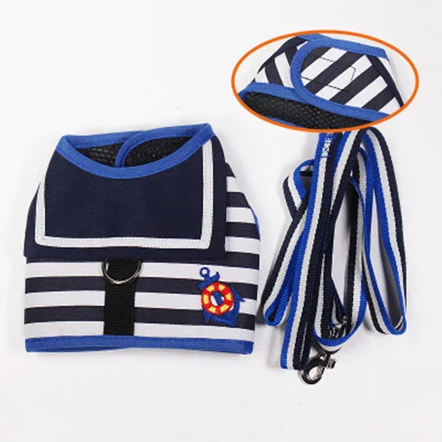Hondentuig Leiband Set Zachte Marine Schipper Stijl - Ruffy