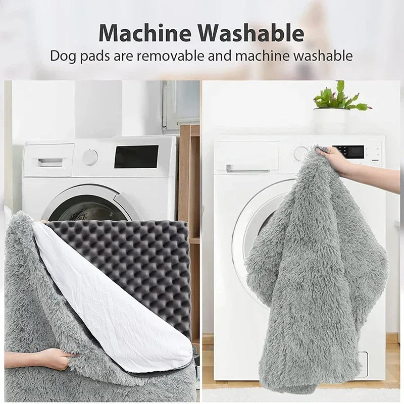 Superzacht koraalfleece hondenbed met afneembare hoes in lichtgrijs donkergrijs, maten S-L - Ruffy