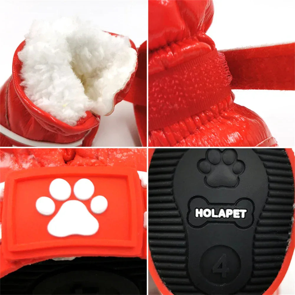 Waterdichte antislip dierenlaarzen met gezellige fleecevoering voor kleine honden en katten in rood zwart - Ruffy