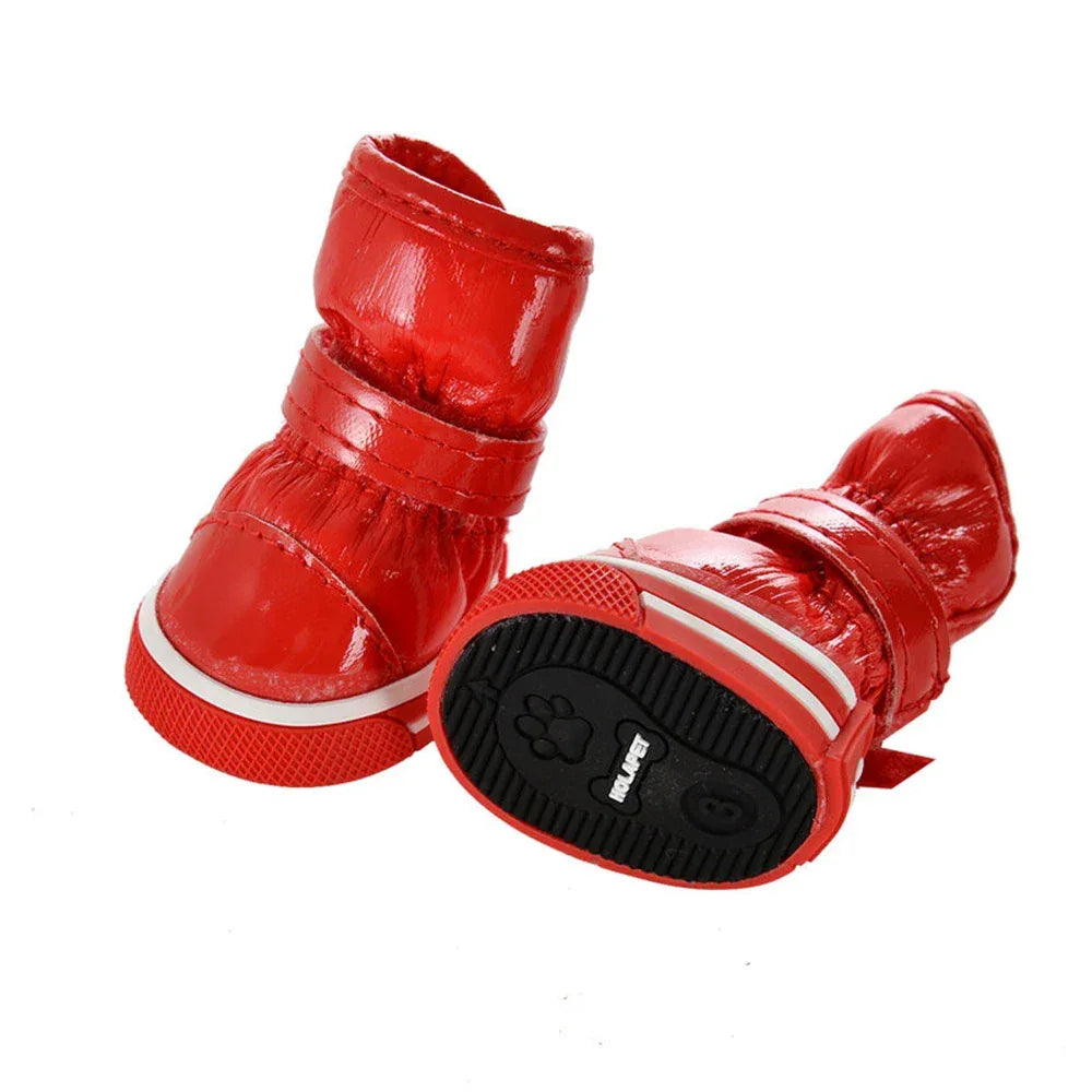 Waterdichte antislip dierenlaarzen met gezellige fleecevoering voor kleine honden en katten in rood zwart - Ruffy