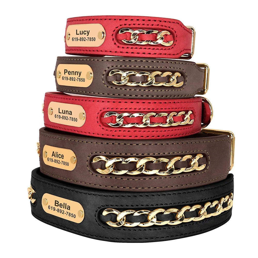 Gepersonaliseerde leren halsband met gegraveerd roestvrijstalen naamplaatje – Duurzaam en comfortabel - Ruffy