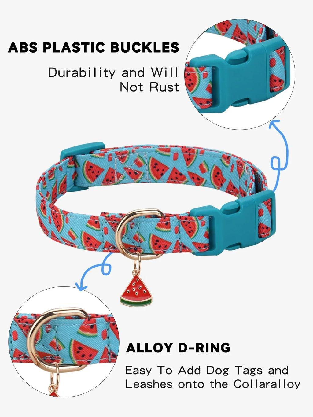 Duurzame halsband met fruitpatroon en metalen bedeltje Comfortabel polyester voor alle seizoenen - Ruffy