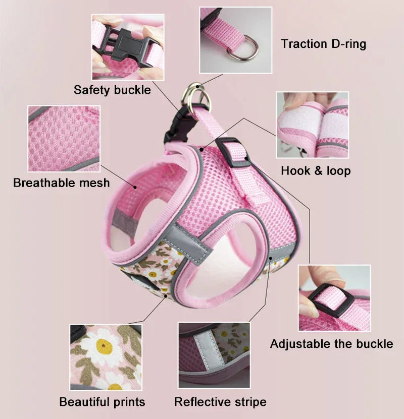 Reflecterend Harnas en Leiband Set Comfortabel Polyester met Stijlvolle Patronen voor Kleine Medium Honden en Katten - Ruffy