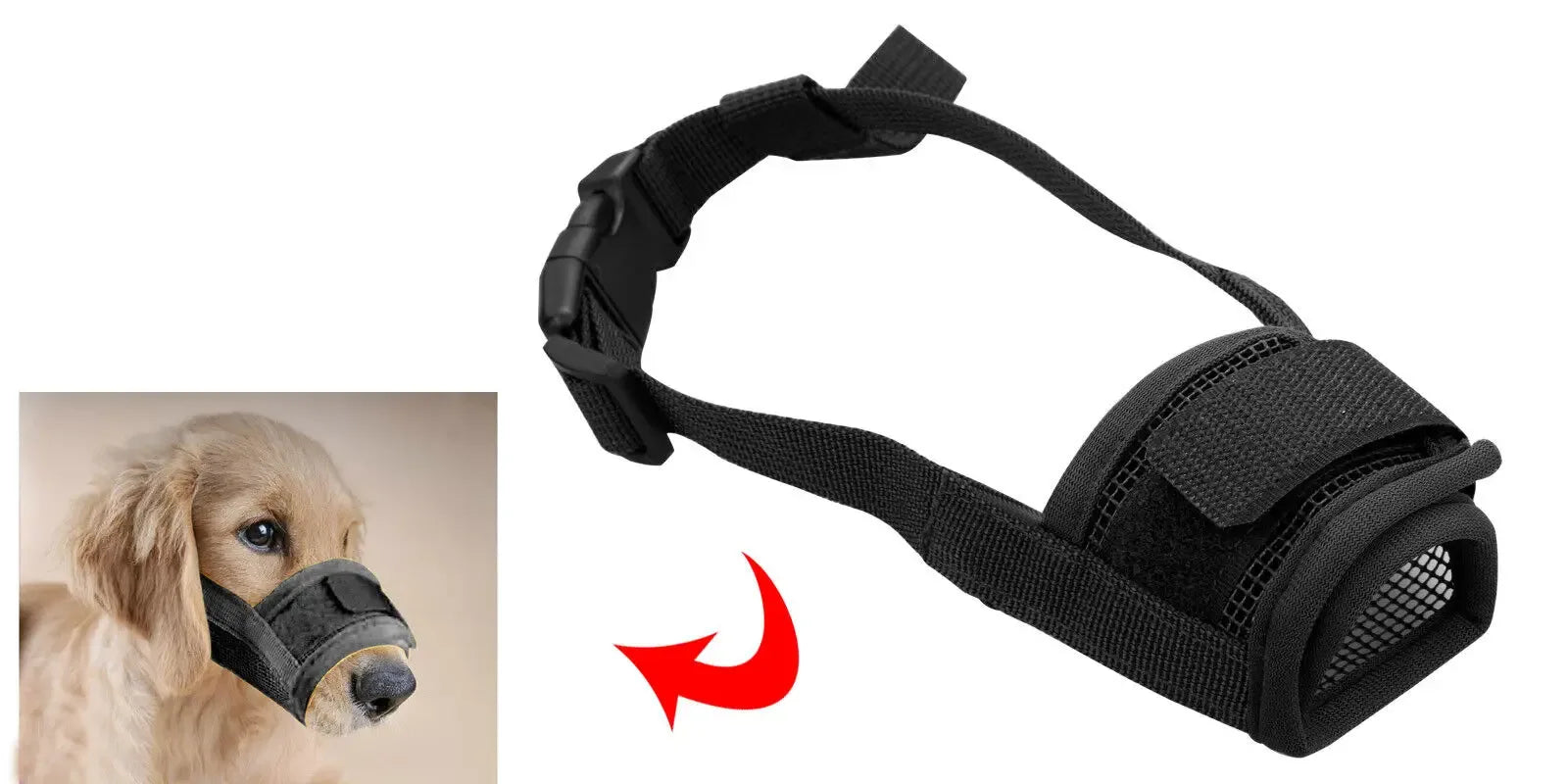 Verstelbare nylon hondenmuilkorf met anti-blafontwerp, snelsluiting en geventileerd gaas - Ruffy
