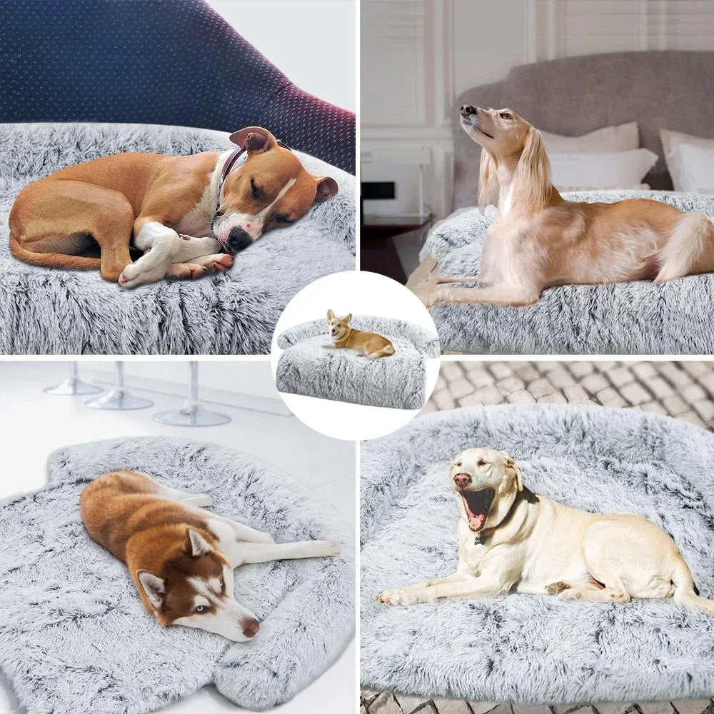 Luxe pluche hondenbed met versterkt bankontwerp – zacht imitatiebontoppervlak en gewrichtsondersteuning - Ruffy