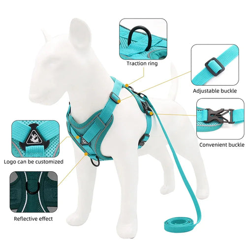 Ademend No-Pull Hondenharnas met Reflecterende Strippen - Verstelbaar Nylon Vest voor Veilige Wandelingen - Ruffy