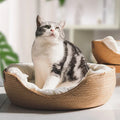 Gezellig bamboe rieten kattenbed – 100% katoen met afneembaar kussen - Ruffy