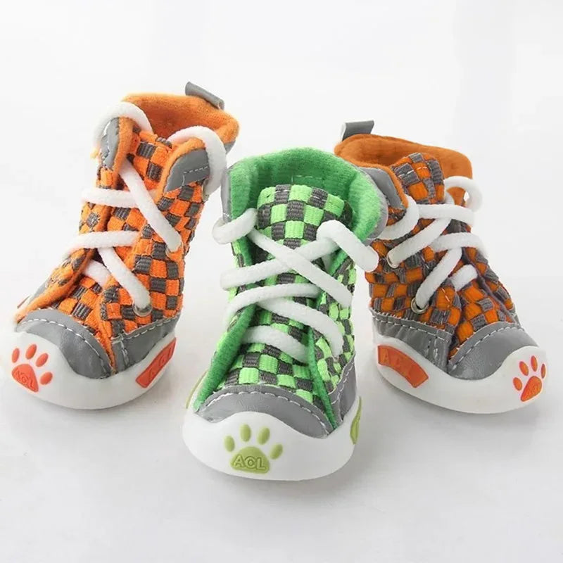Hondenschoenen Zacht Corduroy Antislipzool Ademend Duurzaam Verstelbaar in Groen, Oranje S,M - Ruffy