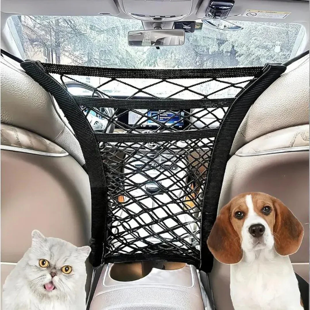 Dubbellaags Auto Barrièrenet voor Honden met Opbergvak Veiligheid en Universele Pasvorm - Ruffy
