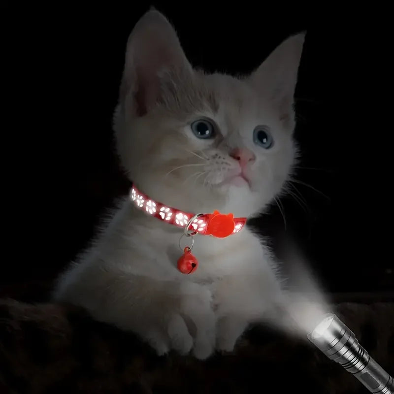 Reflecterende kattenhalsband met schattig voetafdrukontwerp – verstelbaar snel los te maken en duurzaam - Ruffy