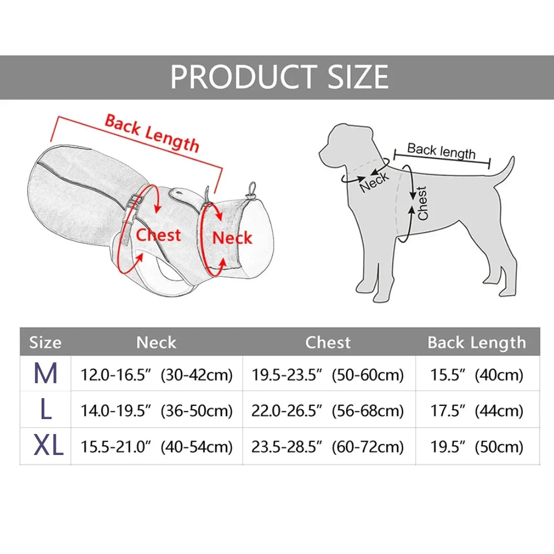 Waterdichte Winterjas Voor Grote Honden Warm Gewatteerd Reflecterend Volledige Dekking Machinewasbaar - Ruffy