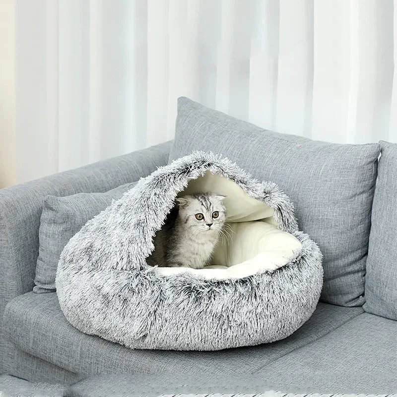 Pluche Kattenbed met Kap Privacy Comfort Stijlvol Design Machinewasbaar Beschikbaar in S M L - Ruffy